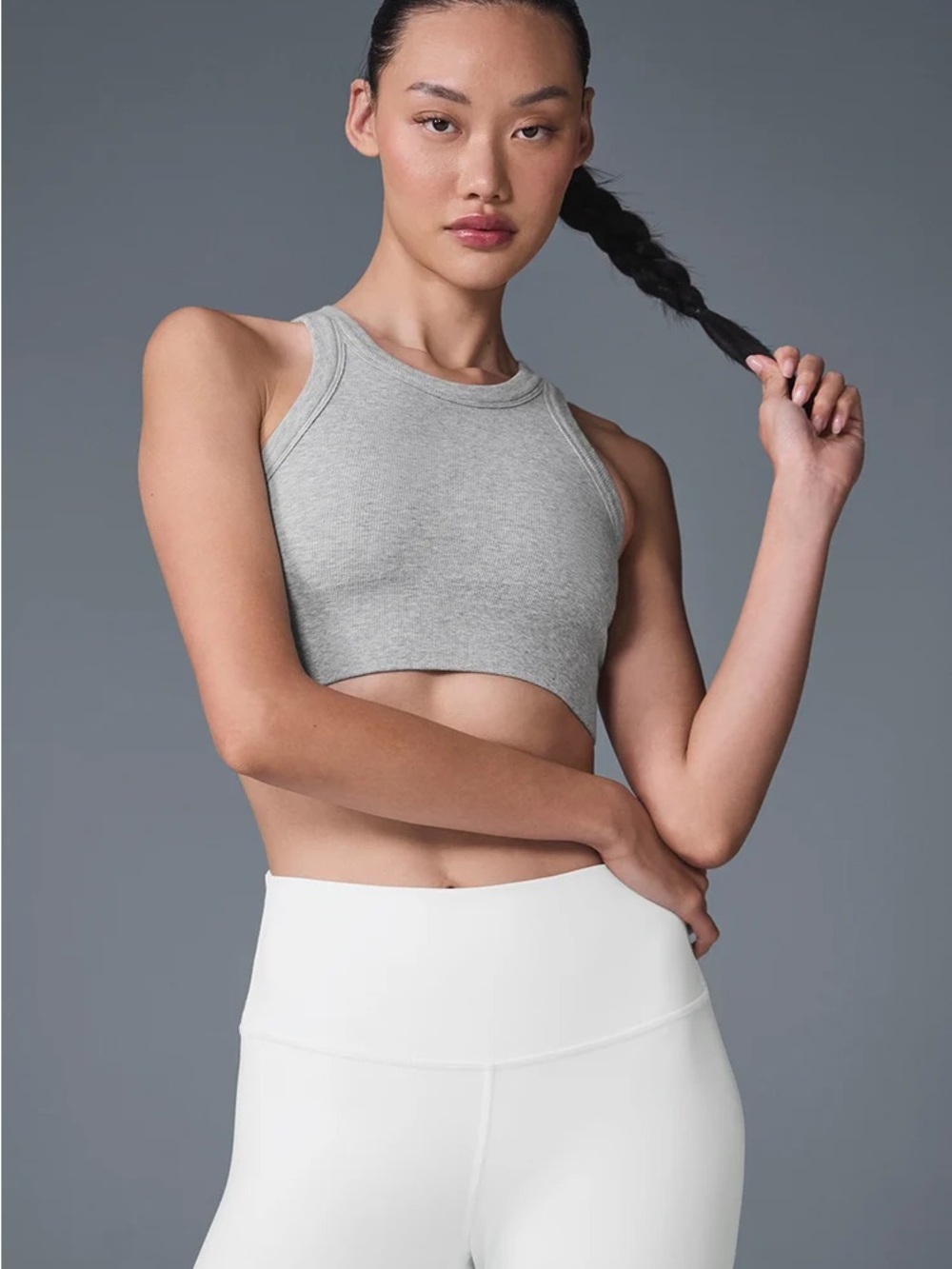 Alo Yoga Seamless Chosen Ribbed Crop Tank Top - Athletic Heather Grey - Size S